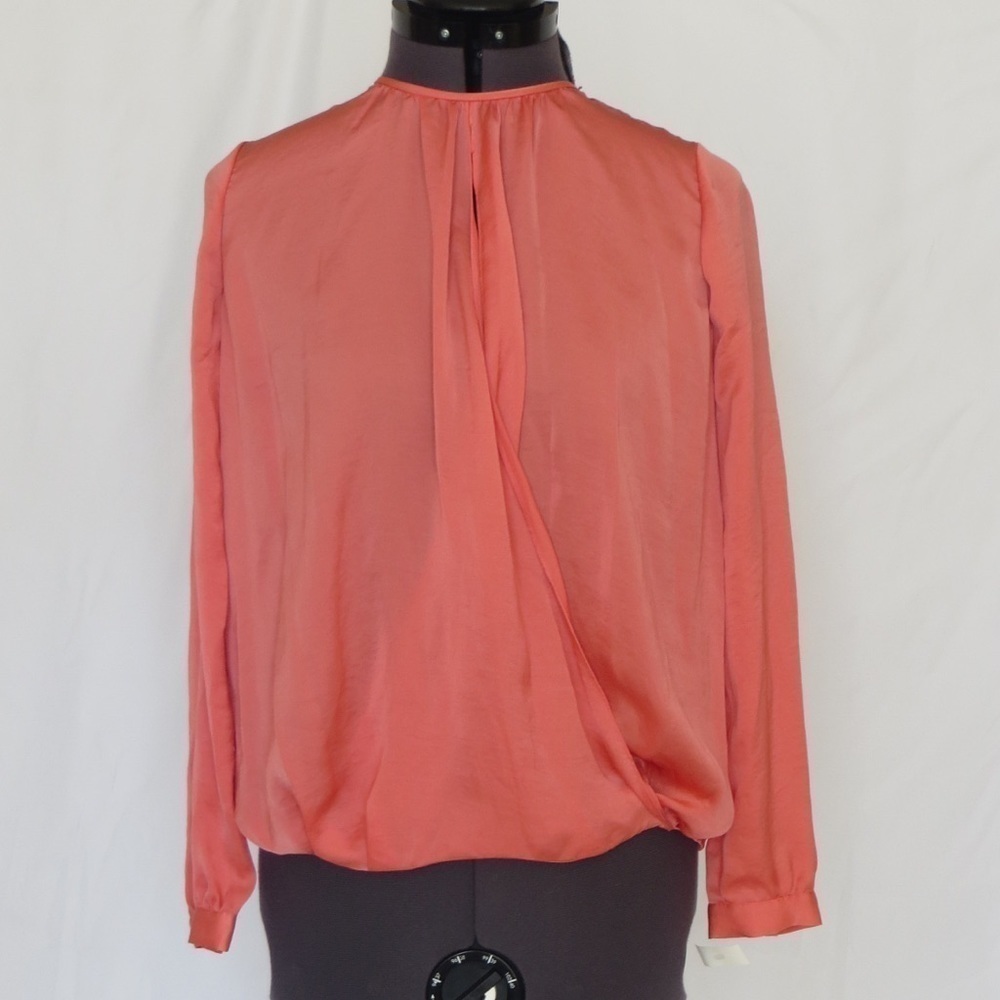 NWT Vince Long Sleeve Ruched Crossover Front Coral Top • Size 0